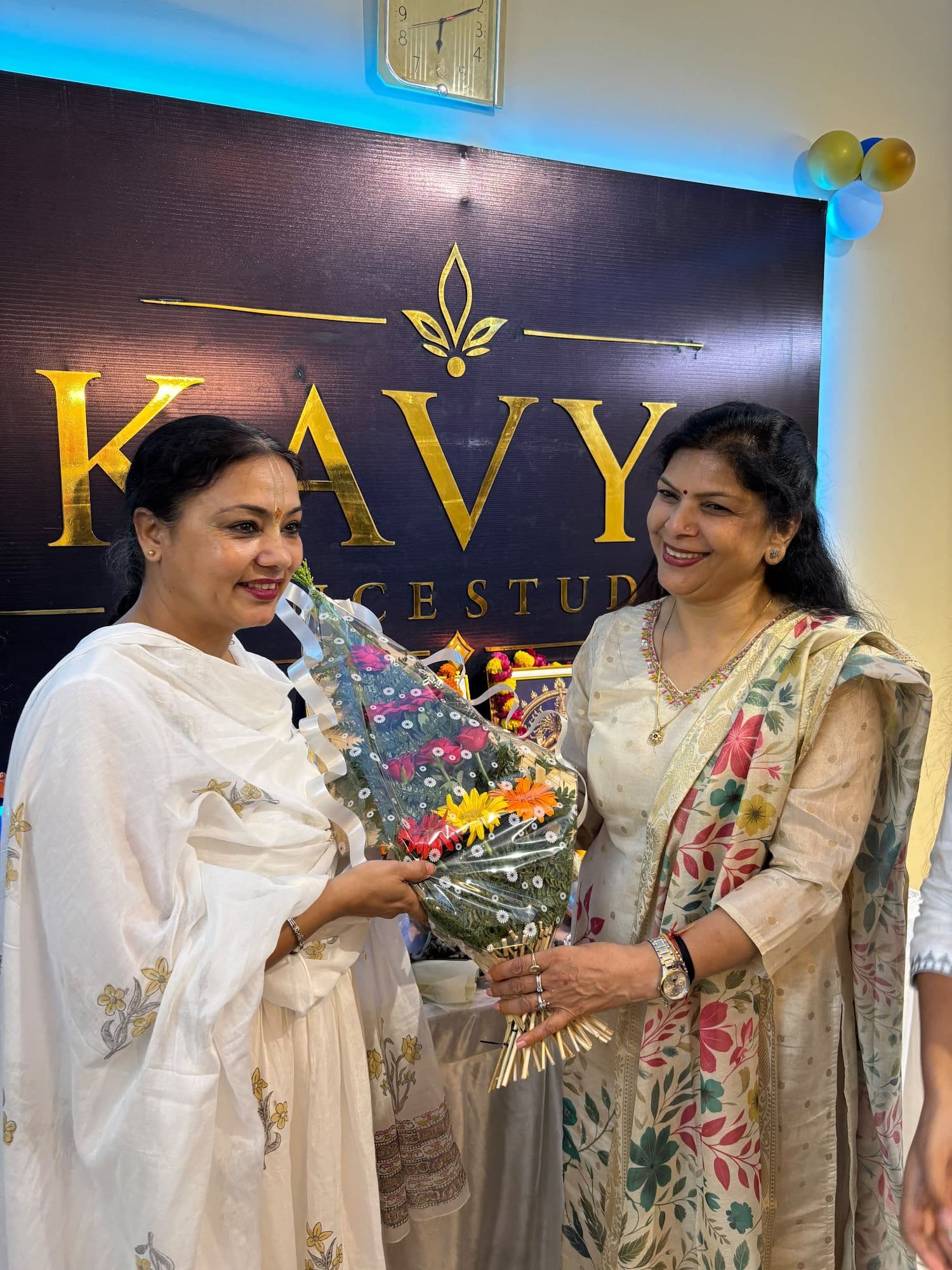 Guests welcomed with flowers at Kavya Dance Studio
